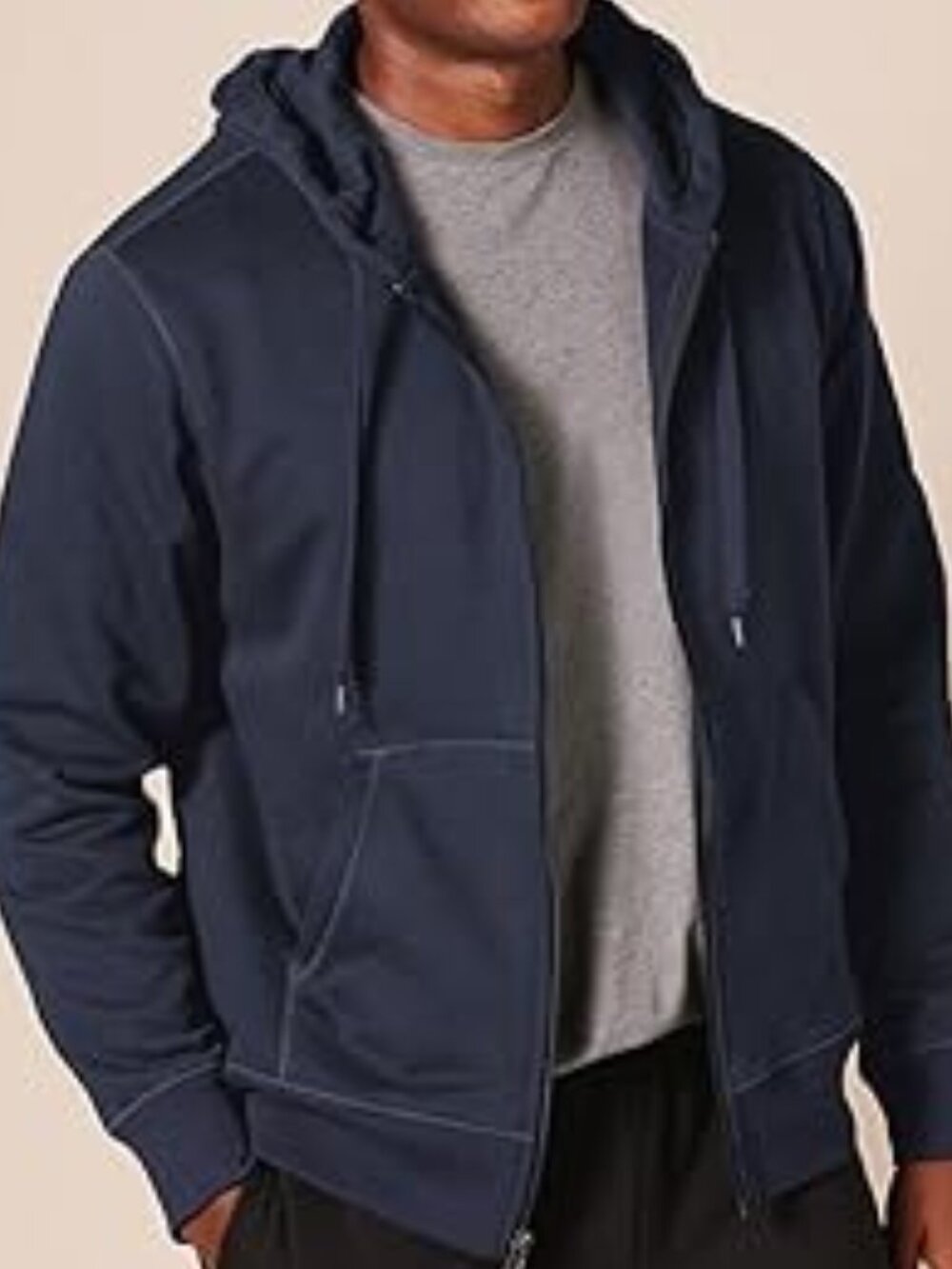 Men's Full-Zip Fleece Hoodie Sweatshirt Navy Blue | 2XL